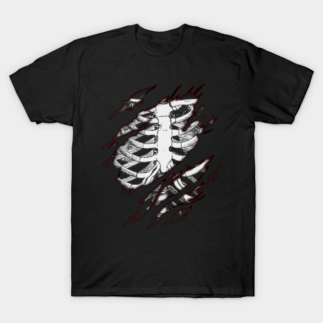 Halloween Ripped Skeleton Rib Cage T-Shirt-TOZ